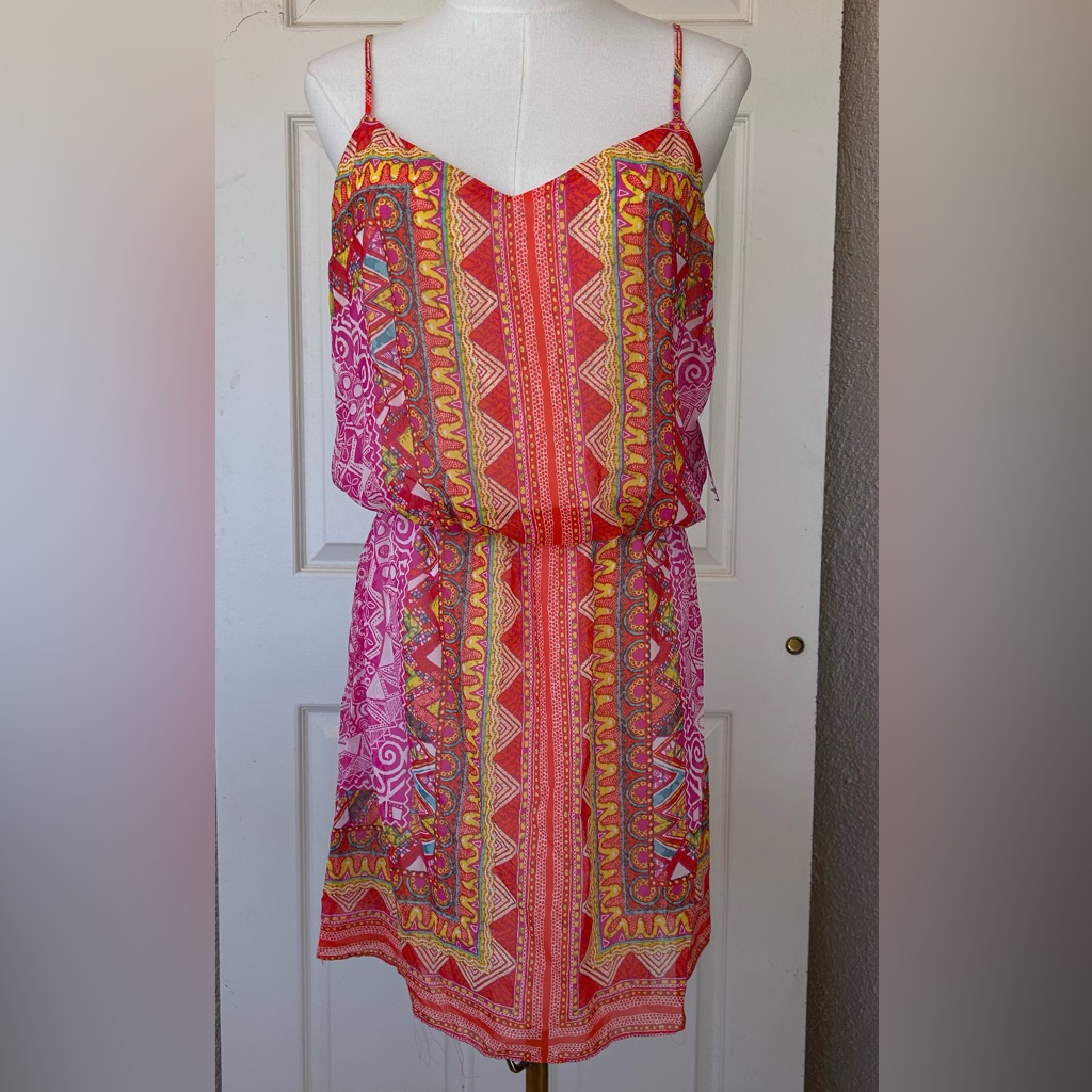 Bisou Bisou Brand Women’s Boho Geometric Spaghetti Strap Dress Size 10